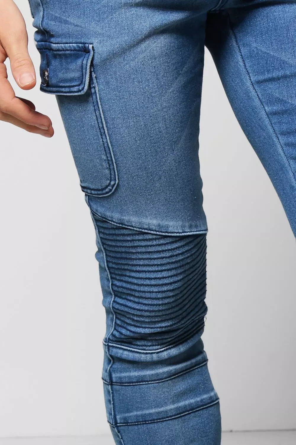 Stretch Skinny Biker Jeans with Cargo Detailing | boohooMAN USA